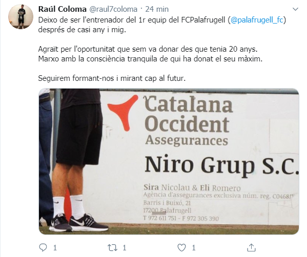 Raul Coloma deixa de ser entrenador del FC Palafrugell